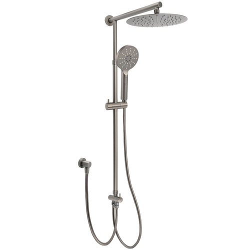 WELS Gun Metal Dual Round Shower 10" Rain Head 3 Mode Handheld Sliding Rail Diverter Set