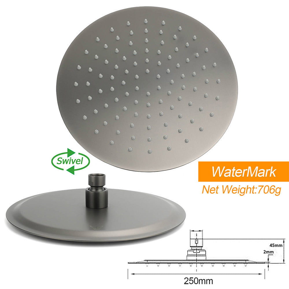 WELS Gun Metal Dual Round Shower 10" Rain Head 3 Mode Handheld Sliding Rail Diverter Set