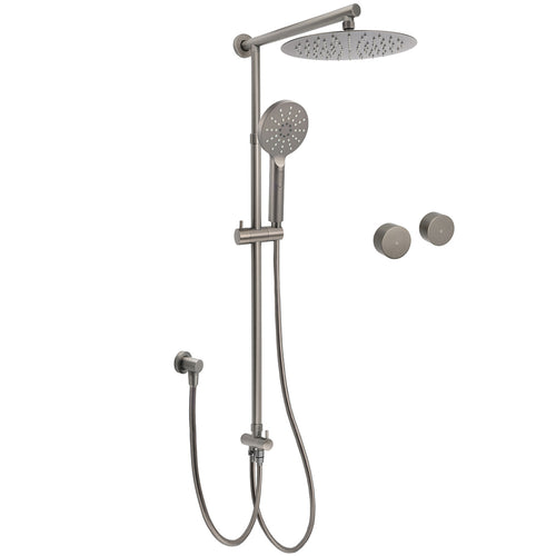 WELS Gun Metal Dual Round Shower Head 10" Rain Head 3 Mode Handheld Sliding Rail Diverter Set