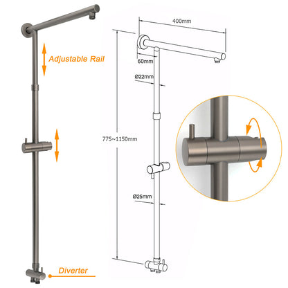 WELS Gun Metal Double Round Shower 10" Rain Head 3 Mode Handheld Sliding Rail Mixer Valve Set