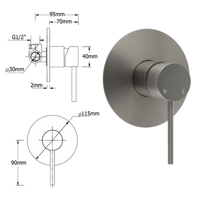 WELS Gun Metal Double Round Shower 10" Rain Head 3 Mode Handheld Sliding Rail Mixer Valve Set