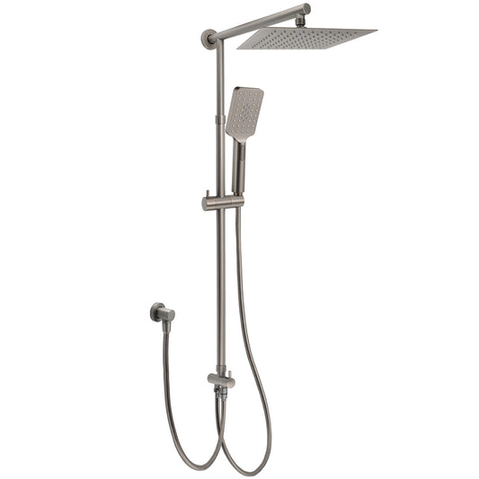 WELS Gun Metal 2in1 Shower Set Square 10" Rain Head Handheld Adjustable Silde Rail Combo