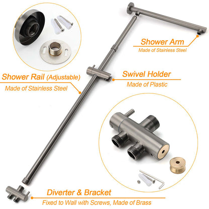 WELS Gun Metal 2in1 Shower Set Square 10" Rain Head Handheld Silde Rail Hot Cold Mixer