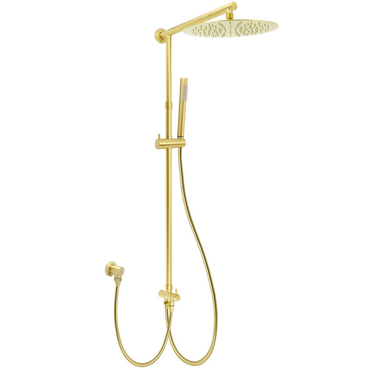 WELS Brushed Gold Large Round Shower 12" Head Single Mode Handheld Rose Sliding Rail Arm Set