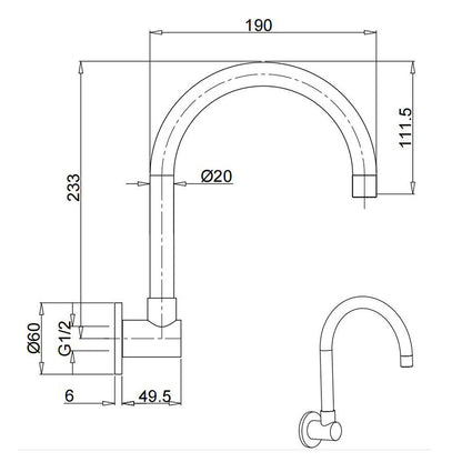 Matt Black Round Gooseneck Arm Faucet Outlet Wall Mounted Bath Tub Filler Spout