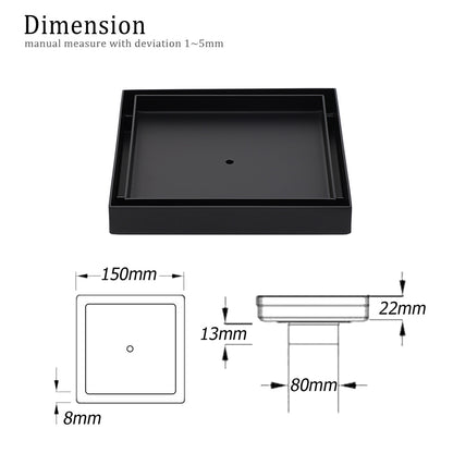 Watermark Black 150x150mm Tile Insert Floor Drain Shower Grate 80mm Waste Outlet