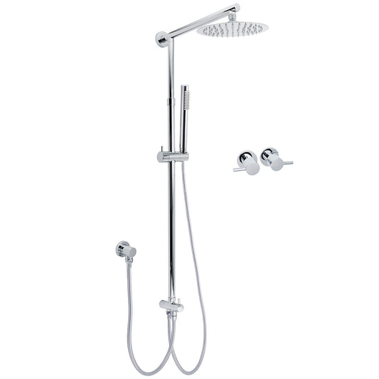 WELS Chrome Round 8" Thin Rainfall Head Metal Handheld Sliding Rail Arm Dual Shower Twin Taps Set