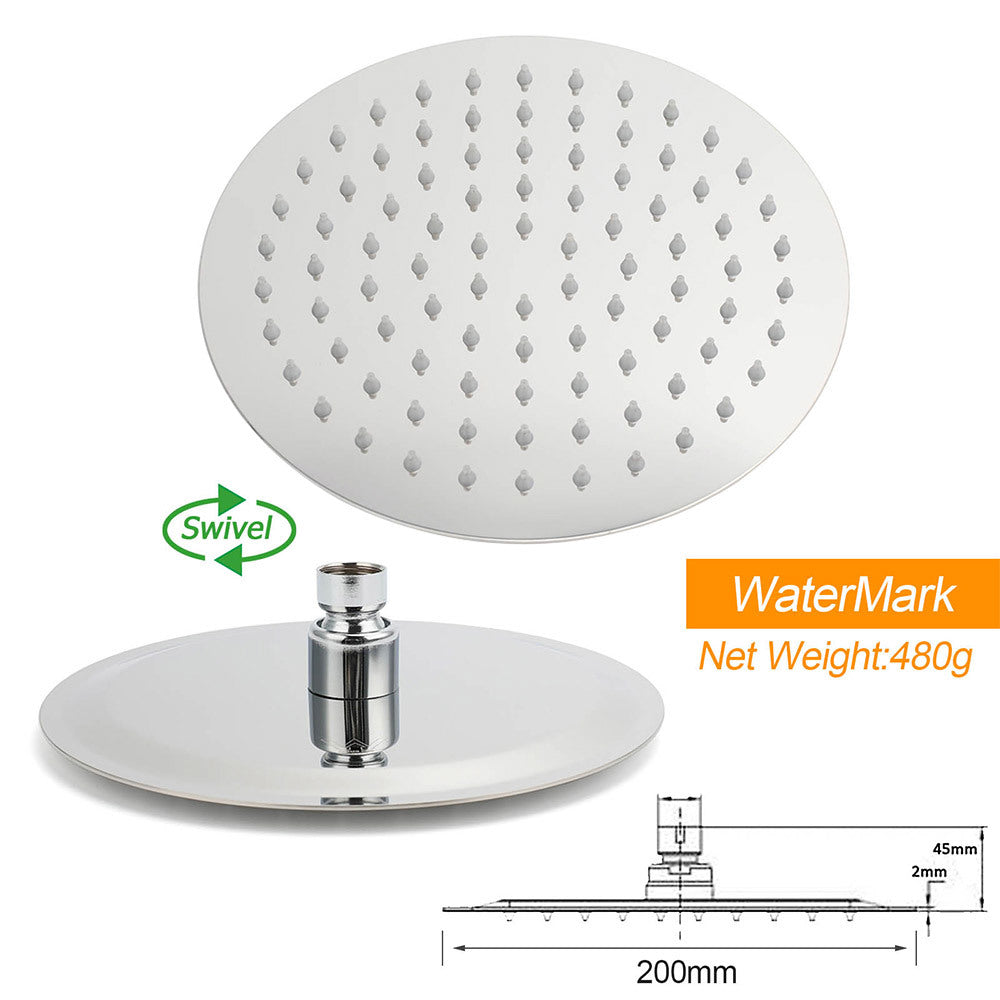 WELS Chrome Round 2in1 8" Stainless Steel Rainfall Head Handheld Sliding Wall Rail Shower Mixer Set