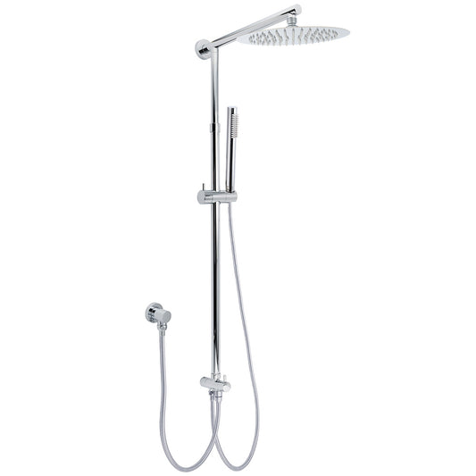 WELS Chrome 10" Round Rain Handheld Double Shower Head Rose Sliding Rail Arm Diverter Set