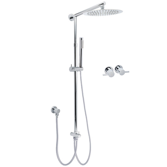 WELS Chrome 10" Round Rain Handheld Twin Shower Head Arm Sliding Rail Arm Double Taps Control