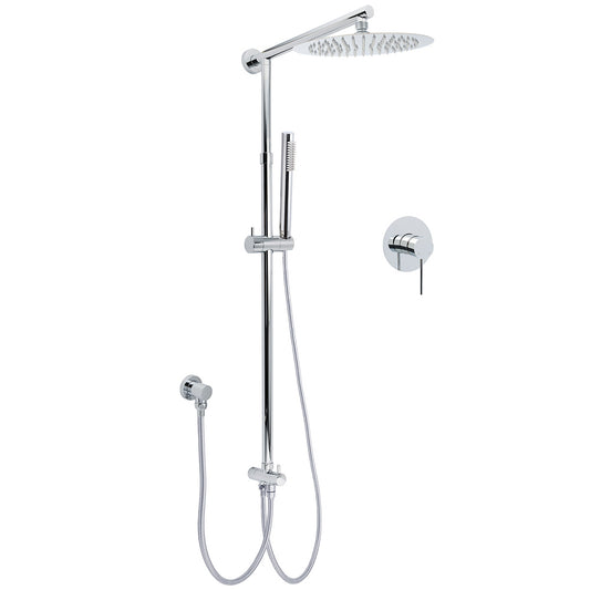 WELS Chrome 10" Round Rain Handheld Double Shower Head Arm Sliding Rail Wall Mixer Valve