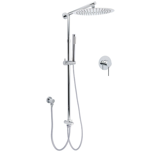 WELS Round 12" Rain Twin Shower Head Stainless Steel Handheld Wall Rail Chrome Mixer Valve Set