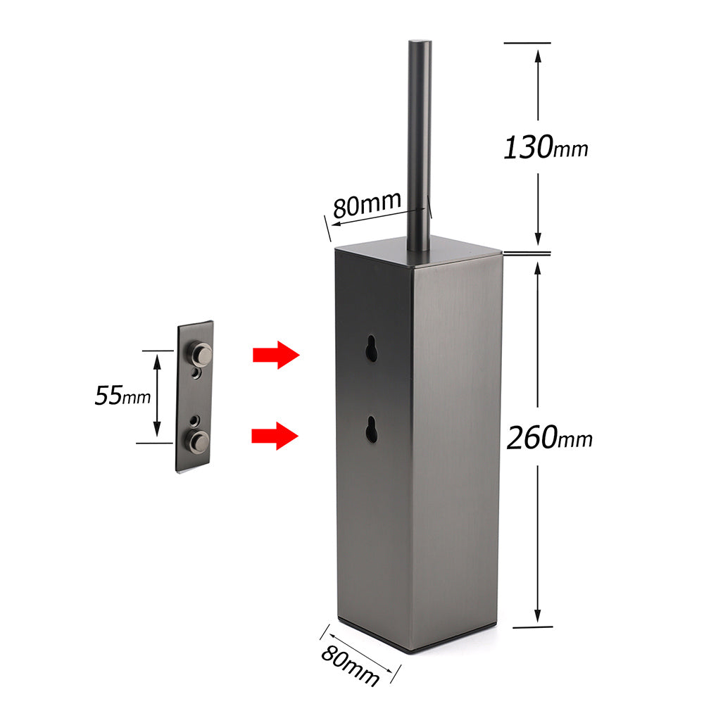 Bathroom Gun Metal Grey Square Toilet Brush 304 Stainless Steel Holder Cup Kit
