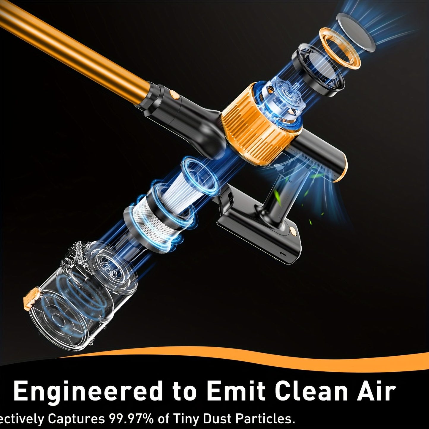 Cordless Vacuum Cleaner, 55Kpa Powerful Suction，8-in-1 Powerful Stick Vacuum Cleaner with Anti-tangle Brush And Upgraded Green Light, 2200mAh. 45 Minute Run Time Rechargeable Lightweight Vacuum Cleaner for Hardwood Floors, Carpets And Pet Hair.