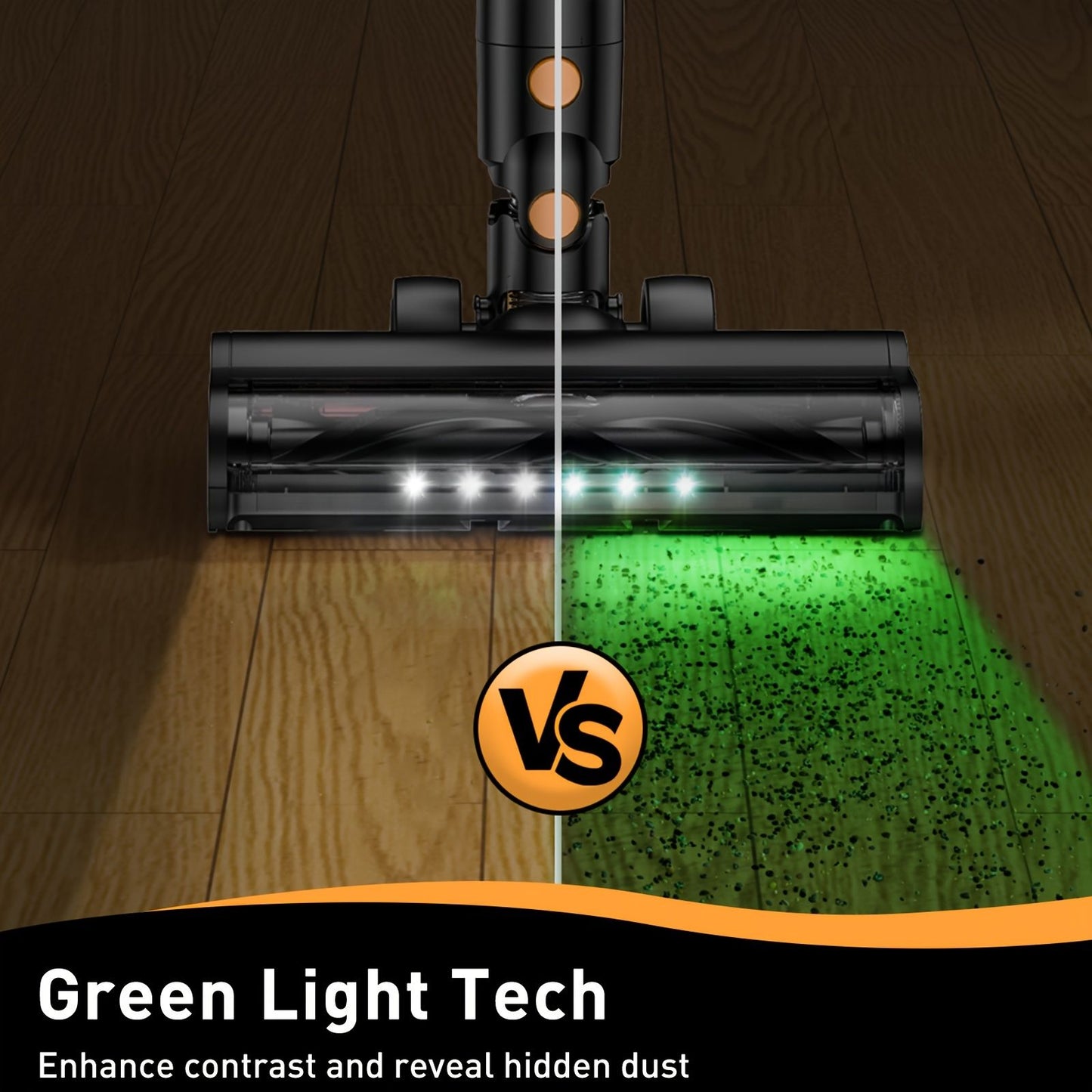 Cordless Vacuum Cleaner, 55Kpa Powerful Suction，8-in-1 Powerful Stick Vacuum Cleaner with Anti-tangle Brush And Upgraded Green Light, 2200mAh. 45 Minute Run Time Rechargeable Lightweight Vacuum Cleaner for Hardwood Floors, Carpets And Pet Hair.