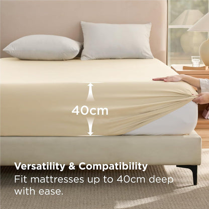 2000TC Hotel Quality Fitted Sheets - 2 Piece Fitted Sheets  -Breathable Bedding - Wrinkle, Fade, Stain Resistant- 16inch/40cm Deep Pocket Fitted Bed Sheets-Wrinkle and Fade Resistant,(Cream White,King)