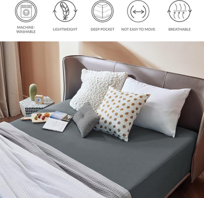 2000TC Hotel Quality Fitted Sheets - 2 Piece Fitted Sheets  -Breathable Bedding - Wrinkle, Fade, Stain Resistant- 16inch/40cm Deep Pocket Fitted Bed Sheets-Wrinkle and Fade Resistant,(Dark gray,King Single)