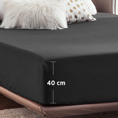2000TC Hotel Quality Fitted Sheets - 2 Piece Fitted Sheets  -Breathable Bedding - Wrinkle, Fade, Stain Resistant- 16inch/40cm Deep Pocket Fitted Bed Sheets-Wrinkle and Fade Resistant,(Black,Queen)