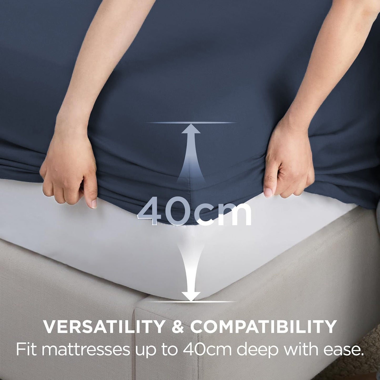 2000TC Hotel Quality Fitted Sheets - 2 Piece Fitted Sheets  -Breathable Bedding - Wrinkle, Fade, Stain Resistant- 16inch/40cm Deep Pocket Fitted Bed Sheets-Wrinkle and Fade Resistant,(Navy,Queen)
