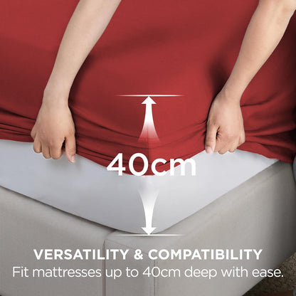 2000TC Hotel Quality Fitted Sheets - 2 Piece Fitted Sheets  -Breathable Bedding - Wrinkle, Fade, Stain Resistant- 16inch/40cm Deep Pocket Fitted Bed Sheets-Wrinkle and Fade Resistant,(Red,Super King)