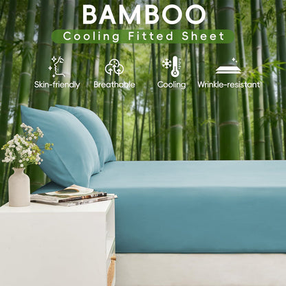 4 Piece Ultra Soft Bamboo Breathable Sheet Set -Hotel 2000TC Breathable Bed Sheets Set with 37 Centimetre Deep Pocket-Breathable Sheets for Hot Sleepers(Sky Blue,Double)