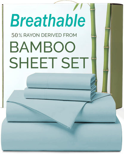 4 Piece Ultra Soft Bamboo Breathable Sheet Set -Hotel 2000TC Breathable Bed Sheets Set with 37 Centimetre Deep Pocket-Breathable Sheets for Hot Sleepers(Sky Blue,King)