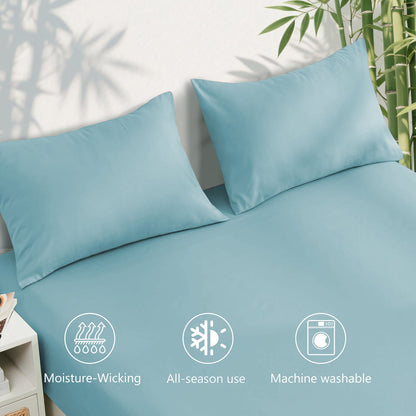 3 Piece Ultra Soft Bamboo Breathable Sheet Set -Hotel 2000TC Breathable Bed Sheets Set with 37 Centimetre Deep Pocket-Breathable Sheets for Hot Sleepers(Sky Blue,King Single)