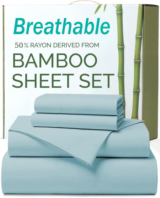 4 Piece Ultra Soft Bamboo Breathable Sheet Set -Hotel 2000TC Breathable Bed Sheets Set with 37 Centimetre Deep Pocket-Breathable Sheets for Hot Sleepers(Sky Blue,Queen)