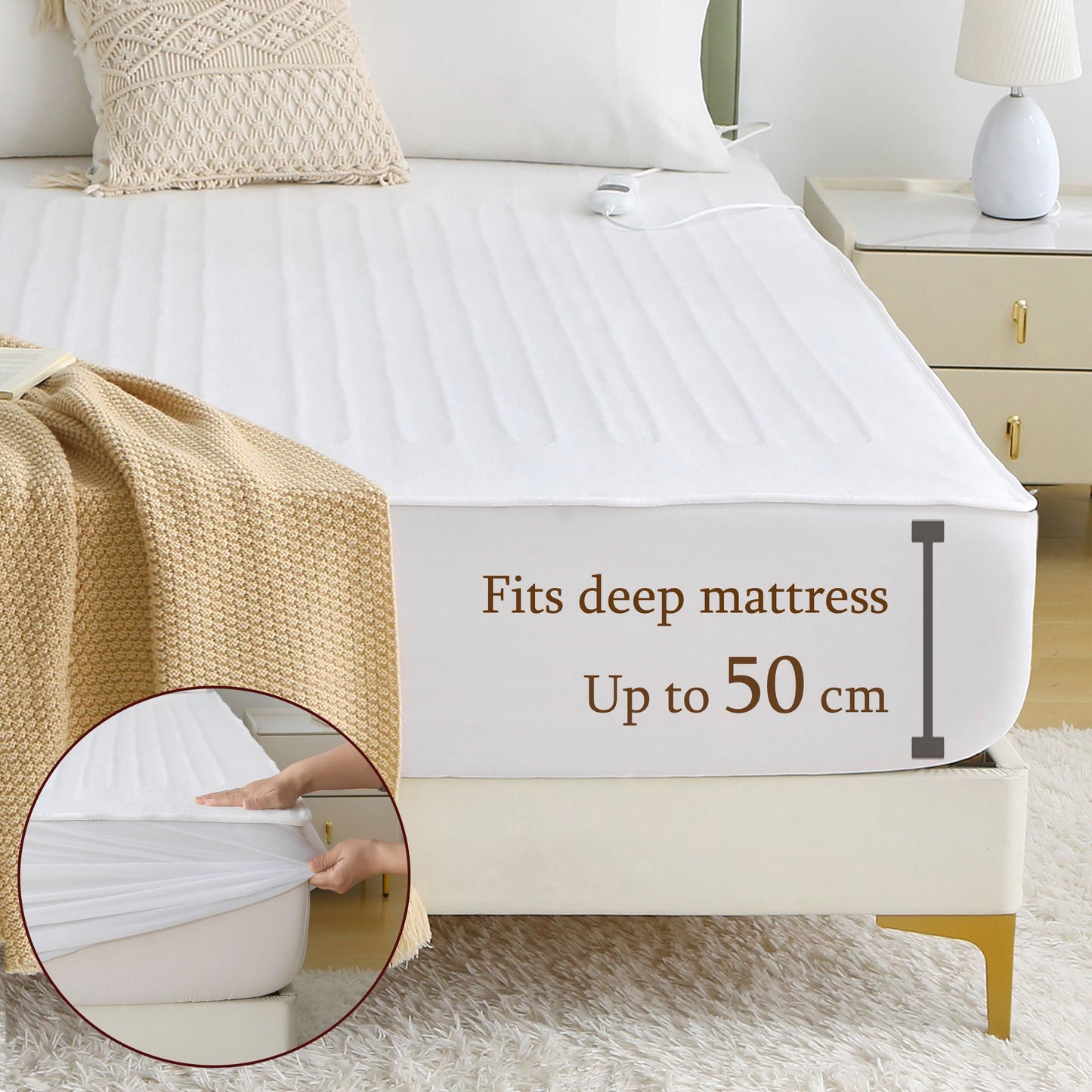 Heated Mattress Pad - Bedding Electric Blanket with 9 Heat Setting & 9-Hour Auto Off, Heated Mattress Pad-Machine Washable Fully Fitted Heating Pad with Overheat Protection , 800GSM Non Woven Fabric-fitted sheet cover(King)