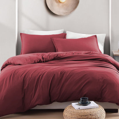Hotel Soft Microfiber Duvet Cover Set-2000TC Quilt Cover Set & Pillowcases -1 Donna Cover Zipper Closure & 1 x Pillowcases-Breathable Bedding - Wrinkle, Fade, Stain Resistant(Red,Double)