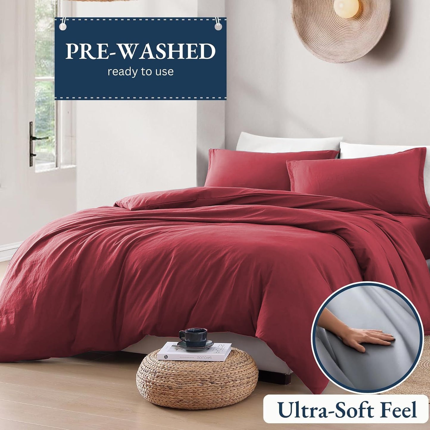 Hotel Soft Microfiber Duvet Cover Set-2000TC Quilt Cover Set & Pillowcases -1 Donna Cover Zipper Closure & 1 x Pillowcases-Breathable Bedding - Wrinkle, Fade, Stain Resistant(Red,King)