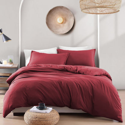 Hotel Soft Microfiber Duvet Cover Set-2000TC Quilt Cover Set & Pillowcases -1 Donna Cover Zipper Closure & 1 x Pillowcases-Breathable Bedding - Wrinkle, Fade, Stain Resistant(Red,King Single)