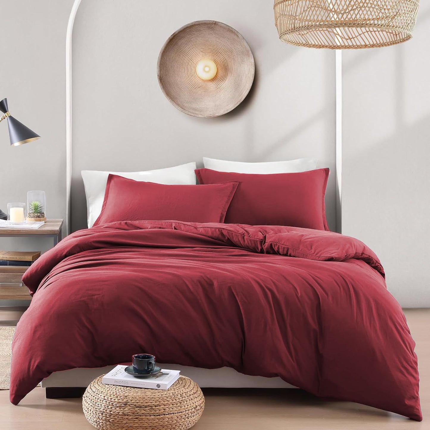 Hotel Soft Microfiber Duvet Cover Set-2000TC Quilt Cover Set & Pillowcases -1 Donna Cover Zipper Closure & 1 x Pillowcases-Breathable Bedding - Wrinkle, Fade, Stain Resistant(Red,Queen)