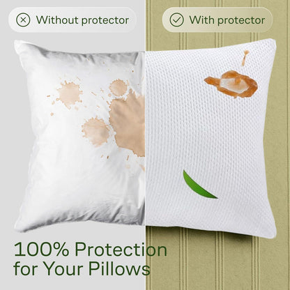 Waterproof Bamboo Pillow Protector Cover, 100% Bug Water Proof Zippered Pillow Cases Standard/Queen Size ( 2 Pack,White,48cm x 74cm)