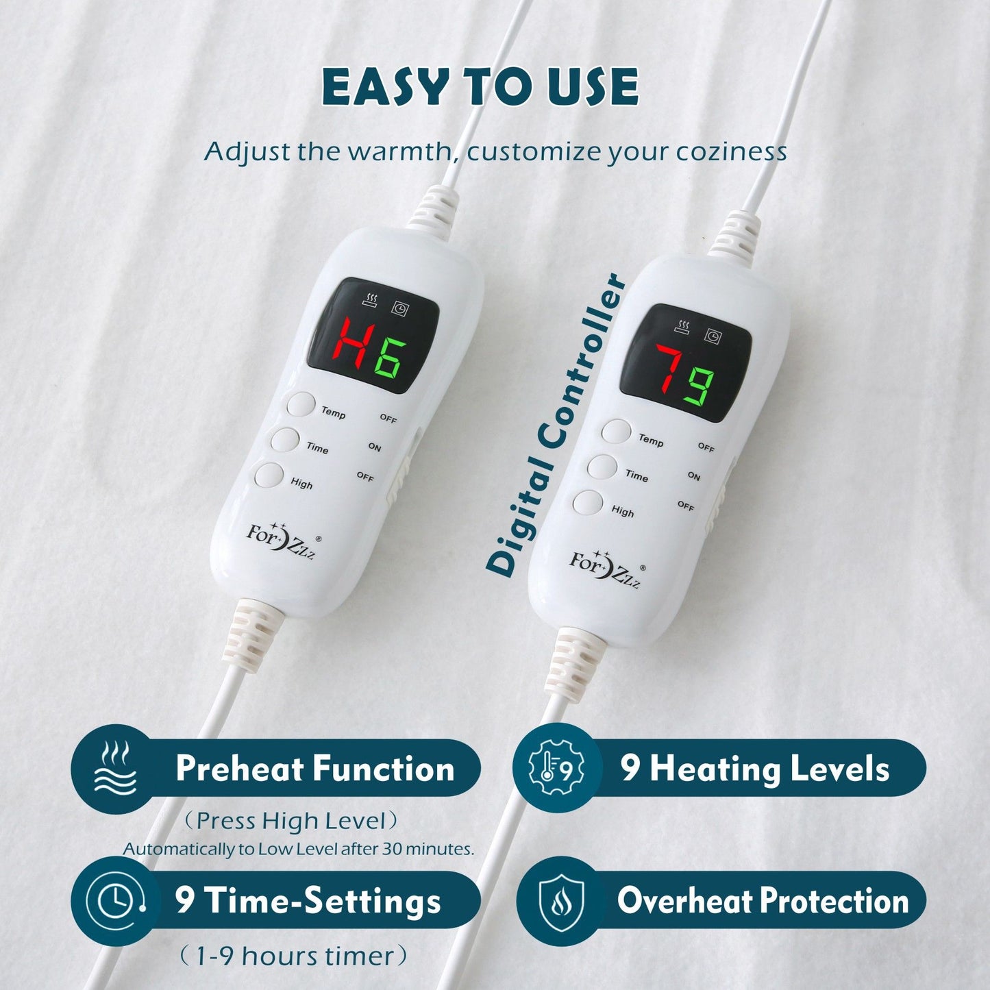 Heated Mattress Pad - Bedding Electric Blanket with 9 Heat Setting & 9-Hour Auto Off, Heated Mattress Pad-Machine Washable Fully Fitted Heating Pad with Overheat Protection , 800GSM Non Woven Fabric-fitted sheet cover((Double)