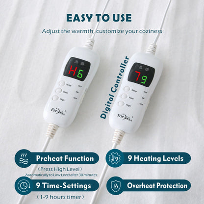 Heated Mattress Pad - Bedding Electric Blanket with 9 Heat Setting & 9-Hour Auto Off, Heated Mattress Pad-Machine Washable Fully Fitted Heating Pad with Overheat Protection , 800GSM Non Woven Fabric-fitted sheet cover((Double)