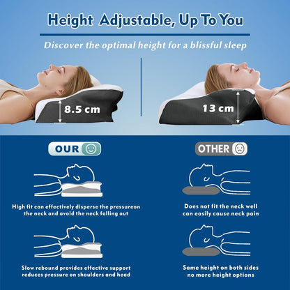 Cervical Neck Pillow for Neck Pain Relief, 2 in 1 Ergonomic Orthopedic Bed Pillow for Sleeping, Memory Foam Pillows for Side, Back & Stomach Sleepers with Removable Pillowcase(Black)