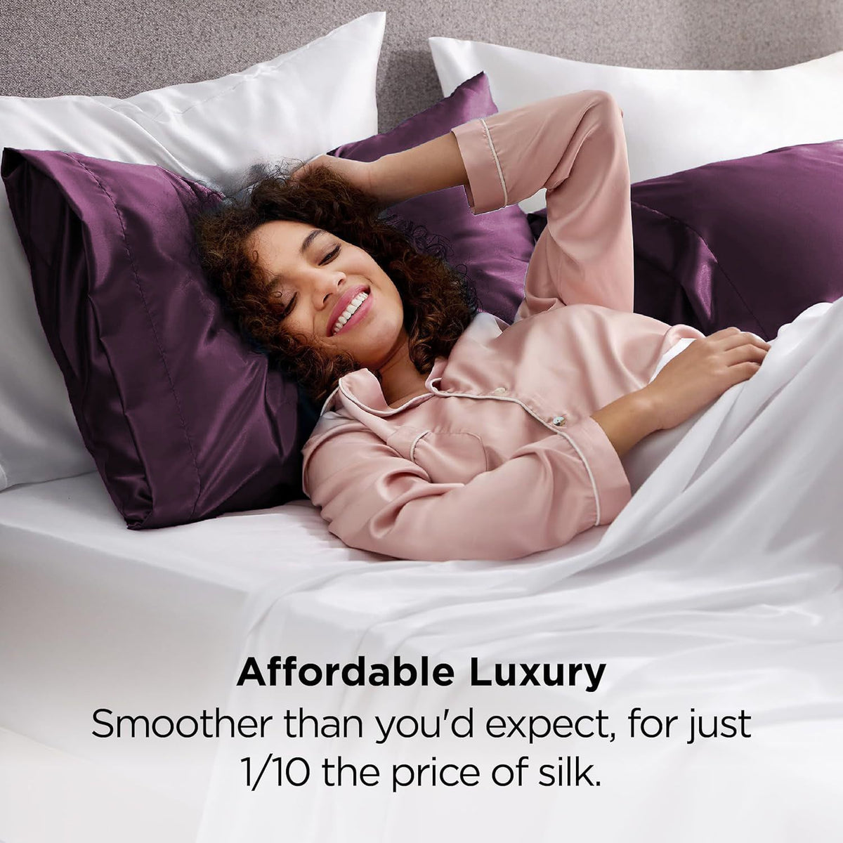 Satin Pillowcase for Hair and Skin Mulberry Silk Pillowcase Soft Breathable Smooth Both Sided Natural Silk Pillowcase with Envelope pocket Beauty Sleep Silk Pillow Case for Gift (2 Pack, Standard, Purple)