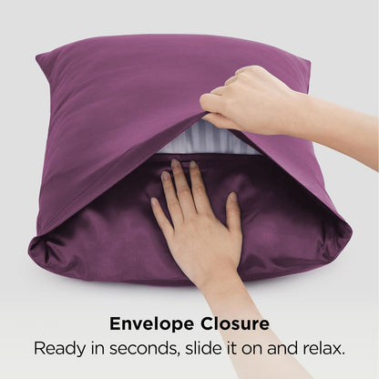 Satin Pillowcase for Hair and Skin Mulberry Silk Pillowcase Soft Breathable Smooth Both Sided Natural Silk Pillowcase with Envelope pocket Beauty Sleep Silk Pillow Case for Gift (2 Pack, Standard, Purple)