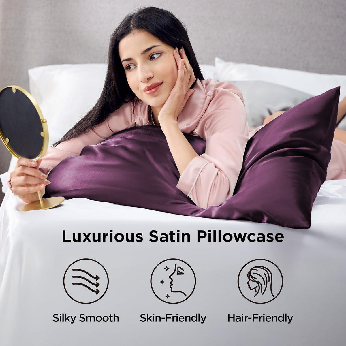 Satin Pillowcase for Hair and Skin Mulberry Silk Pillowcase Soft Breathable Smooth Both Sided Natural Silk Pillowcase with Envelope pocket Beauty Sleep Silk Pillow Case for Gift (2 Pack, Standard, Purple)