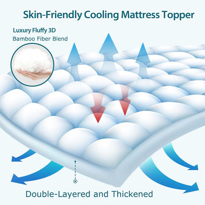 1000GSM Mattress Topper Viscose Derived from Bamboo, Thick Pillowtop Fitted Mattress Cover with 45cm Deep Skirt - Machine Washable Hypoallergenic(Double,white)