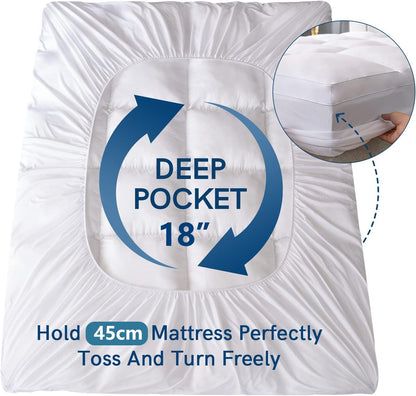 1000GSM Mattress Topper Viscose Derived from Bamboo, Thick Pillowtop Fitted Mattress Cover with 45cm Deep Skirt - Machine Washable Hypoallergenic(Double,white)