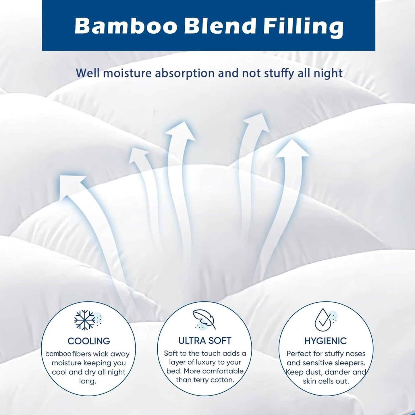1000GSM Mattress Topper Viscose Derived from Bamboo, Thick Pillowtop Fitted Mattress Cover with 45cm Deep Skirt - Machine Washable Hypoallergenic(King,white)