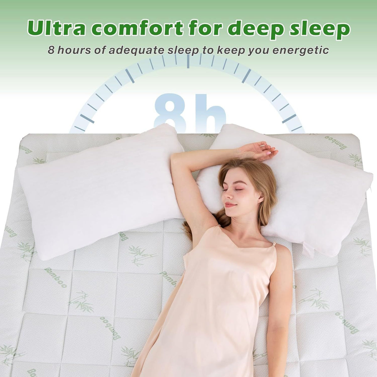 800GSM Mattress Topper Viscose Derived from Bamboo, Thick Pillowtop Fitted Mattress Cover with 45cm Deep Skirt - Machine Washable Hypoallergenic（King Single,Green）