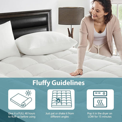 1000GSM Mattress Topper Viscose Derived from Bamboo, Thick Pillowtop Fitted Mattress Cover with 45cm Deep Skirt - Machine Washable Hypoallergenic(Queen,white)