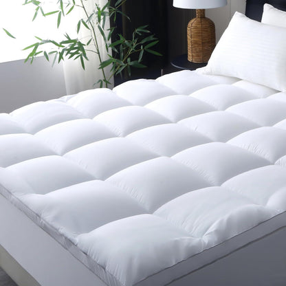 1000GSM Mattress Topper Viscose Derived from Bamboo, Thick Pillowtop Fitted Mattress Cover with 45cm Deep Skirt - Machine Washable Hypoallergenic（Single,white）