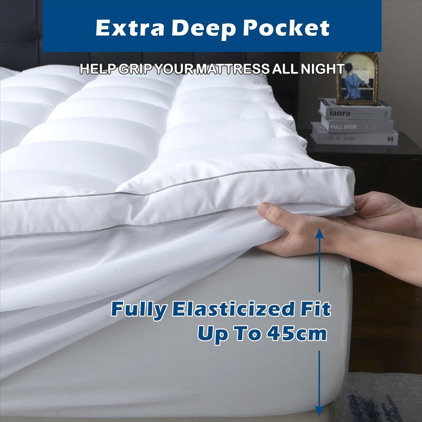 1000GSM Mattress Topper Viscose Derived from Bamboo, Thick Pillowtop Fitted Mattress Cover with 45cm Deep Skirt - Machine Washable Hypoallergenic（Single,white）