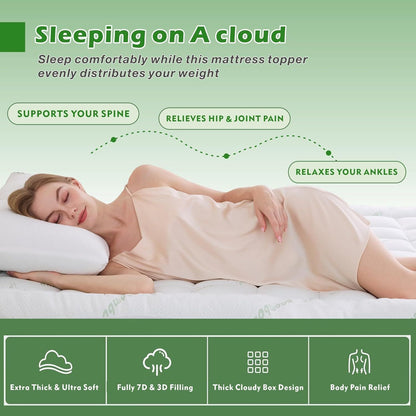 800GSM Mattress Topper Viscose Derived from Bamboo, Thick Pillowtop Fitted Mattress Cover with 45cm Deep Skirt - Machine Washable Hypoallergenic（Single,Green）