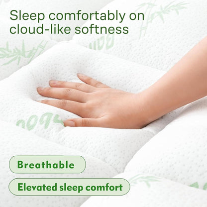 800GSM Mattress Topper Viscose Derived from Bamboo, Thick Pillowtop Fitted Mattress Cover with 45cm Deep Skirt - Machine Washable Hypoallergenic（Single,Green）