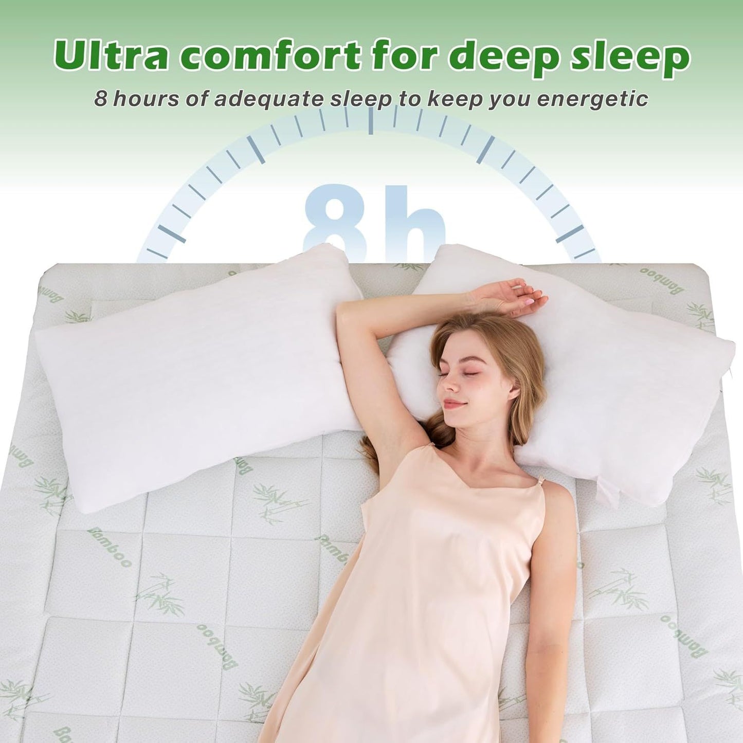 800GSM Mattress Topper Viscose Derived from Bamboo, Thick Pillowtop Fitted Mattress Cover with 45cm Deep Skirt - Machine Washable Hypoallergenic（Single,Green）